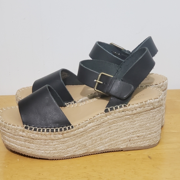 Soludos Womens 8.5 Minorca Black Espadrilles Leather Platform Buckle Strap NEW - Picture 2 of 12
